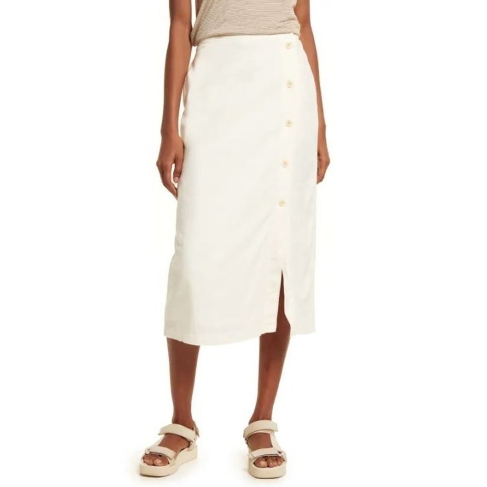 Treasure & Bond Women's Linen‎ Blend Midi Button Front Skirt in Ivory Large